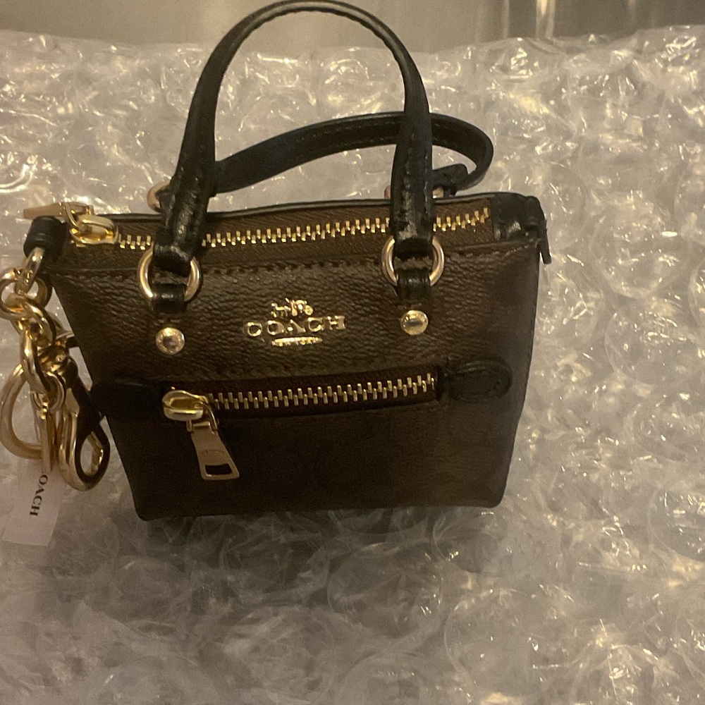 Coach Black and Brown Mini Bag with Gold Accents Bag charm NWTS - Picture 2 of 11
